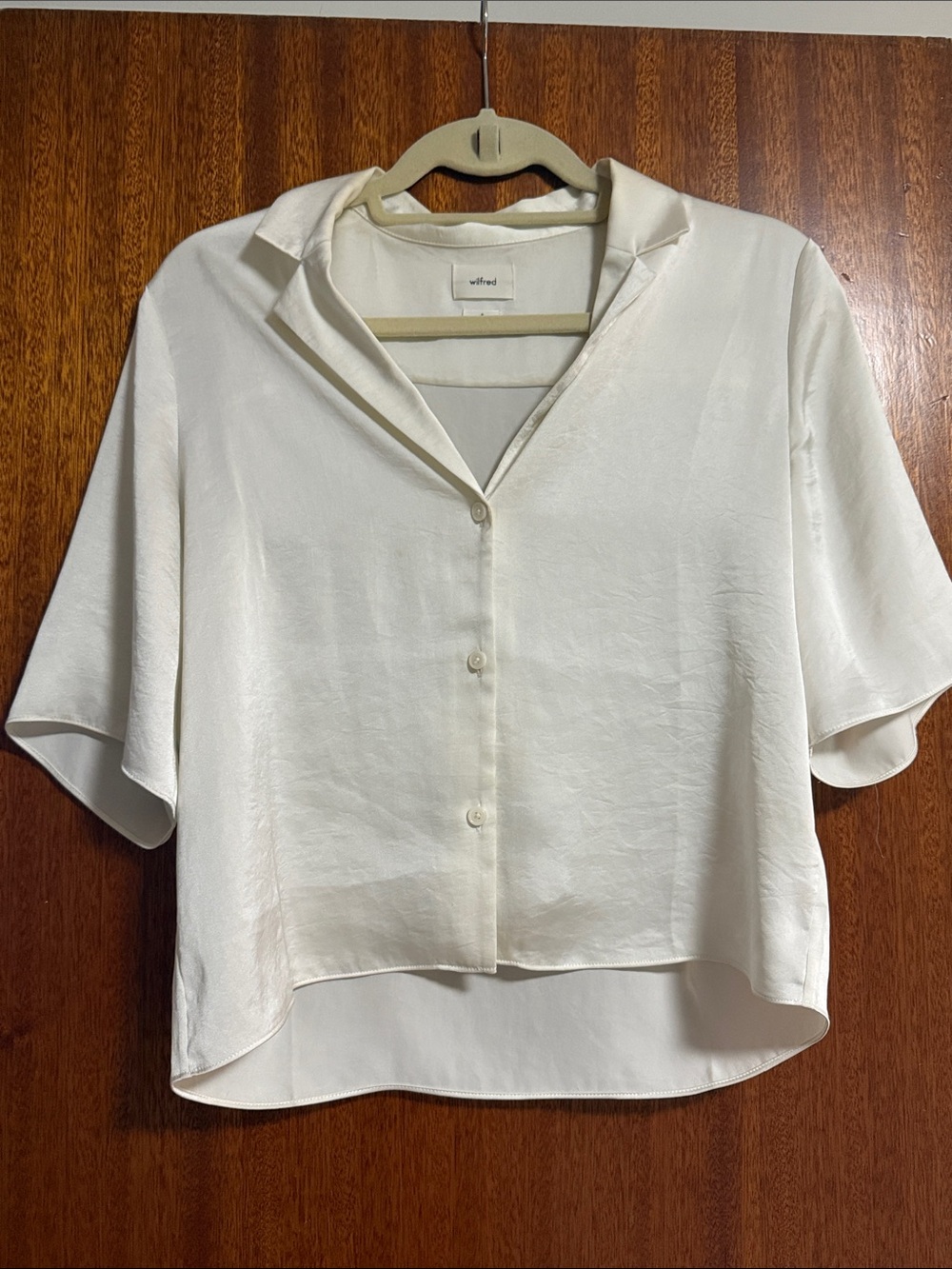 Wilfred Cream Short Sleeve Button-Front Silk-Look Blouse
